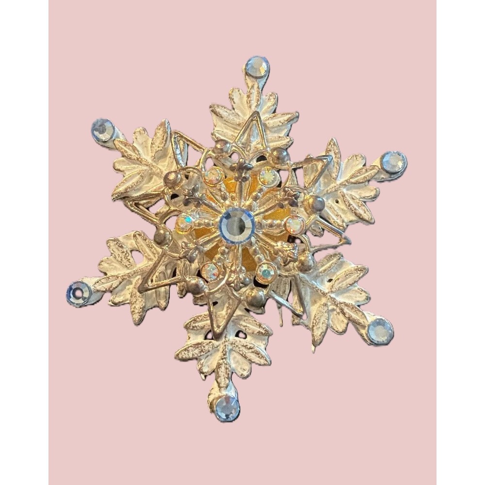 KC Snowflake Brooch Vintage Blue AB Rhinestone Holiday Frosty FairyCore